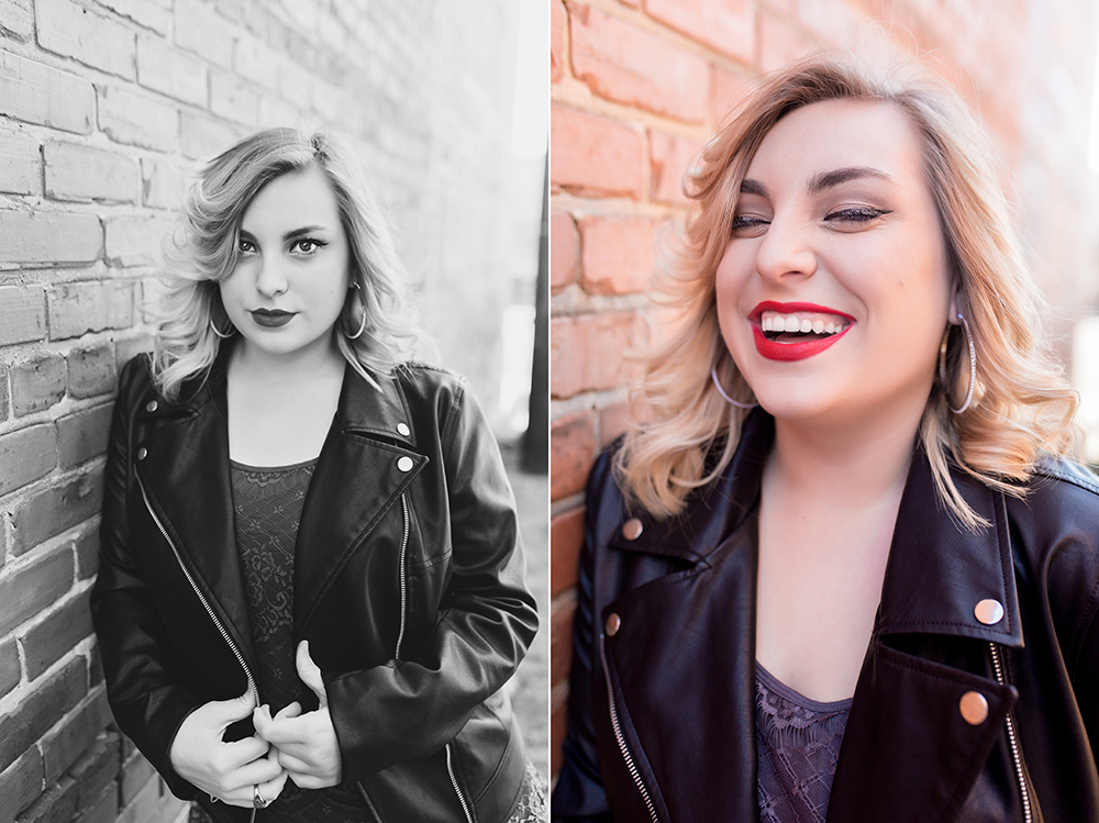 Ashburn Ga Senior Photographer styling senior session Leather Jacket edgy alley senior session