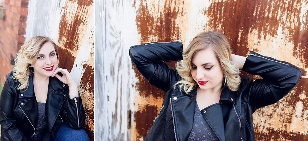 Ashburn Ga Senior Photographer styling senior session Leather Jacket edgy alley senior session