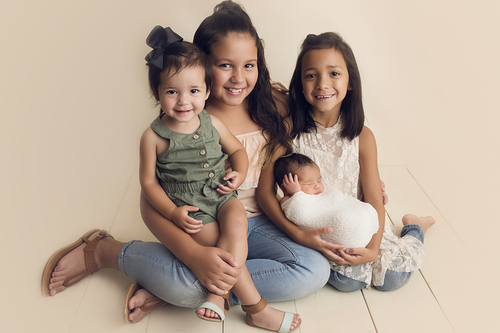 Cream Newborn Studio Session siblings newborn pose