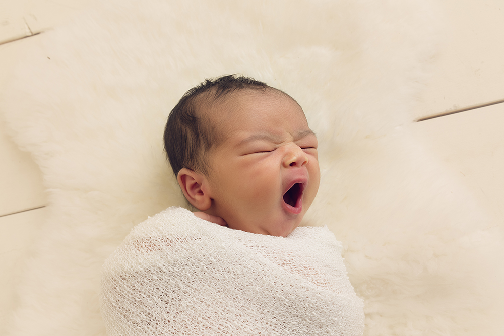 Cream Newborn Studio Session newborn yawns