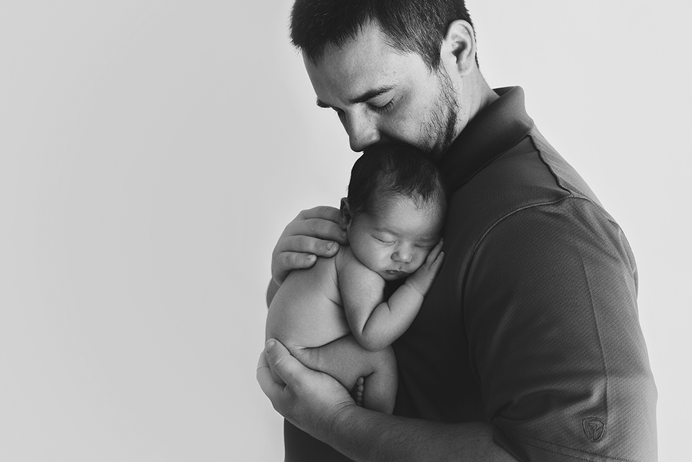 Cream Newborn Studio Session dad and baby newborn posing