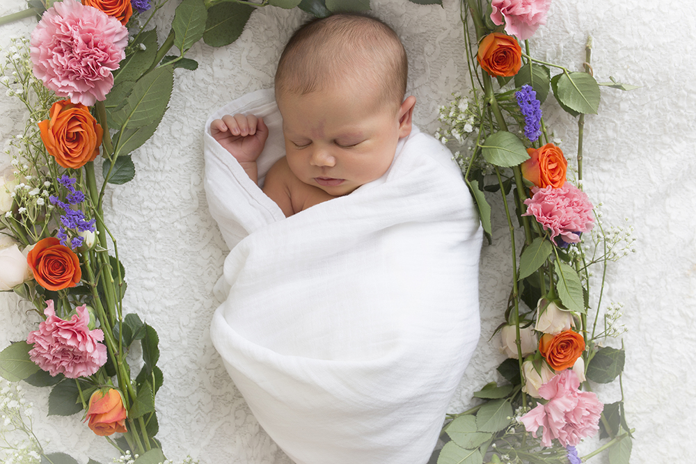 Floral Newborn Session with flowers