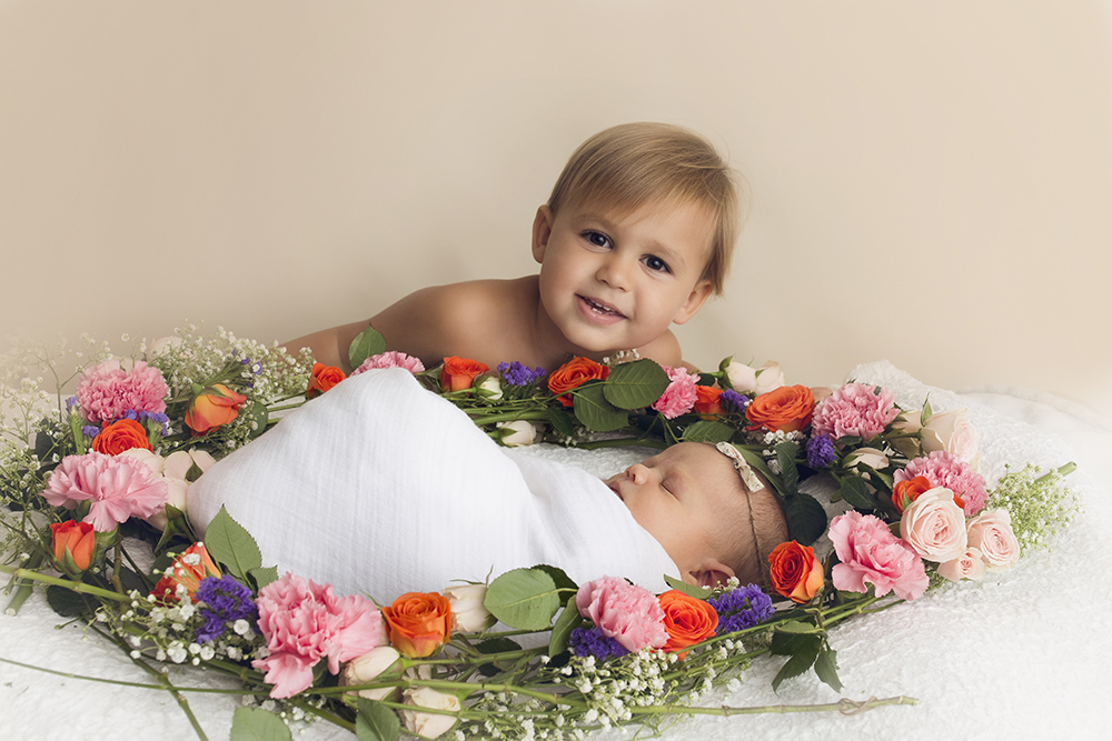 Floral Newborn Session with flowers newborn family photos newborn toddler sibling photo