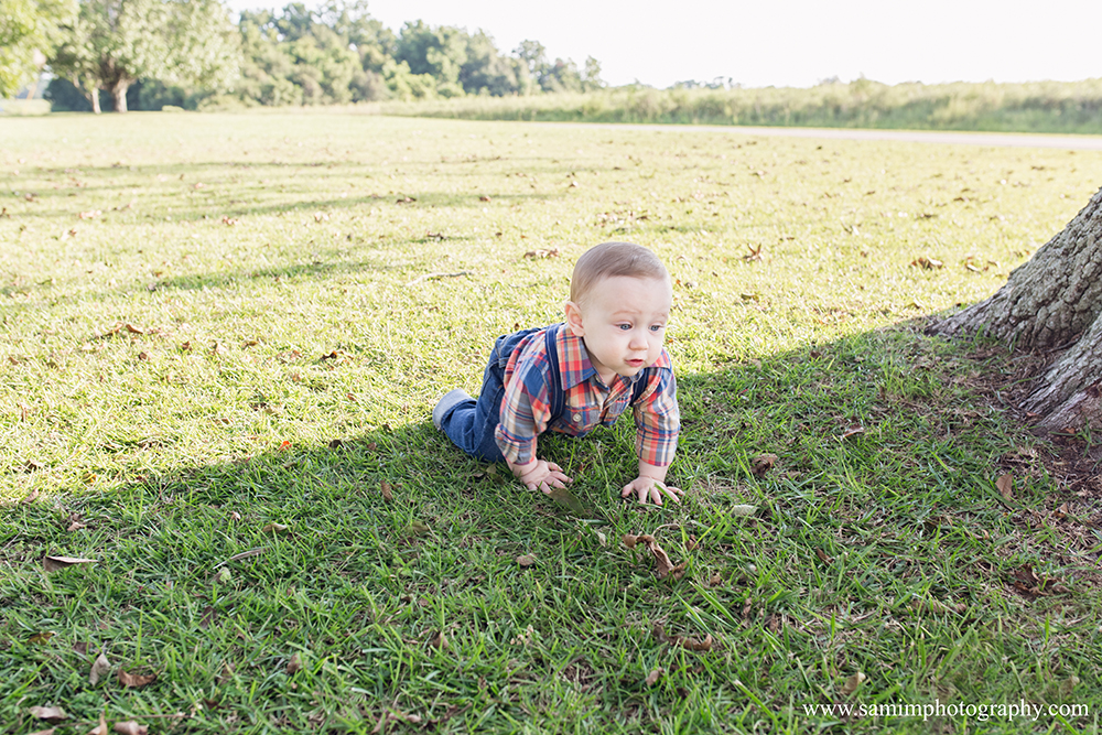 9 month Fall Session Plaid shirt and suspenders
